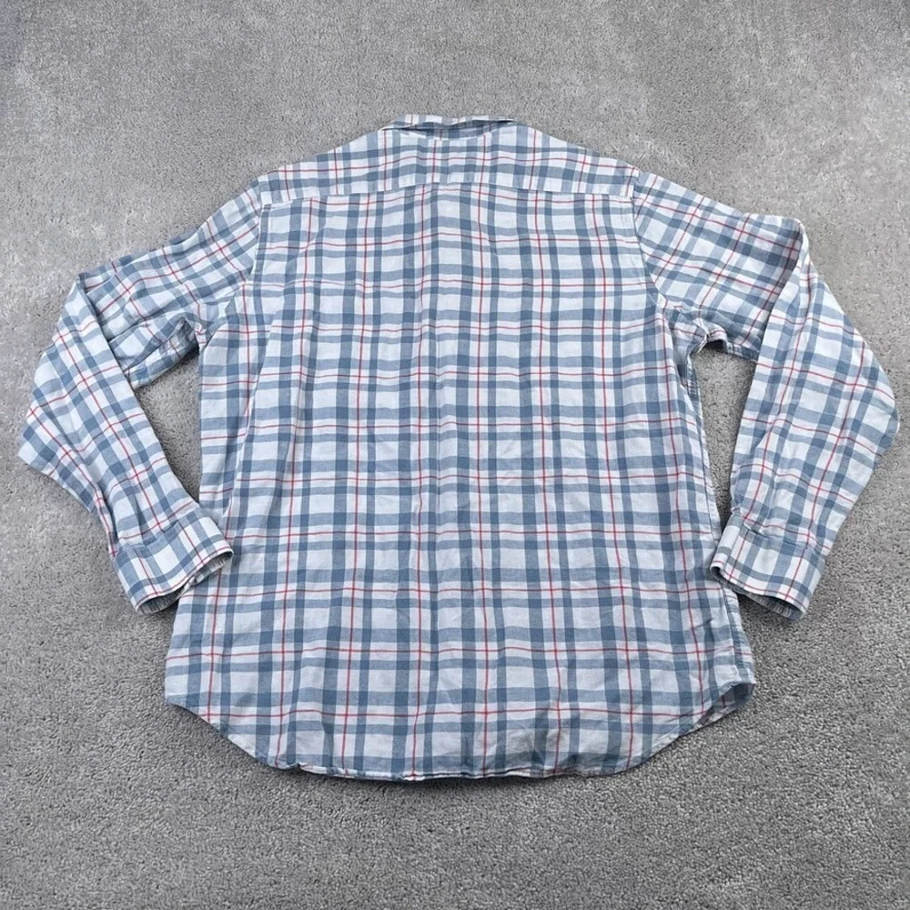 Banana Republic Mens Shirt Large Grey Red Checkered Linen Blend Coastal‎ Preppy